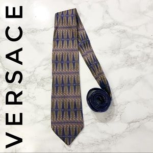Versace Blue Purple Brown Baroque Greek Key Tie